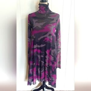 Jean Paul Gaultier Soleil Camouflage Turtleneck Long Sleeve Shift Dress